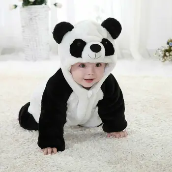 0-36months Naujagimiui Drabužius Išlaikyti Šiltas Žiemą Jumpsuits Bendras Panda Gyvūnų Gobtuvu Rompers Berniuko, Romper Baby Girl Pižama