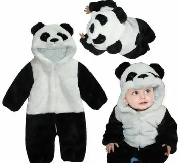 0-36months Naujagimiui Drabužius Išlaikyti Šiltas Žiemą Jumpsuits Bendras Panda Gyvūnų Gobtuvu Rompers Berniuko, Romper Baby Girl Pižama