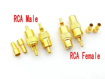 100VNT Auksą, padengtą žalvario RCA Male/RCA Moterų Koaksialinis Kabelis Jungtis RG174 RG316 Kabeliui