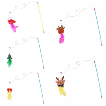 1PC Kačių Kalėdų Kibinimas Turkija Plunksnų Interaktyvus Stick Žaislas Vielos 5 Rūšių Stiliaus Katė Sąveika Žaislai