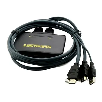 1X2 Port USB HDMI KVM Switch Perjungiklis Su Laidu Dual Monitorius, Klaviatūra, Pelė