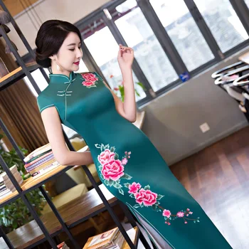 2019 Ilgai Cheongsam Vintage stiliaus Kinijos Mandarinų Apykaklės Suknelė Moteriški Vasaros Viskozė Qipao Slim Šalis Suknelės Vestido S-XXXL