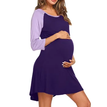 2020 m. Pavasarį ir Rudenį Naujos Motinystės Slaugos vientisos Spalvos Trijų ketvirčių Rankovėmis apvalios Kaklo Suknelė Patogiai Motinystės Suknelė