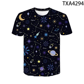 2020 metų Vasaros Žvaigždėtas dangus 3D T Marškinėliai Mados Berniukas, Mergaitė Vaikams Laisvalaikio trumpomis Rankovėmis Vyrams, Moterims, Vaikams Atspausdintas T-shirt Kietas Viršūnes Tee