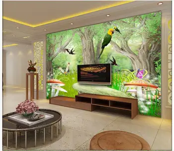 3d tapetai užsakymą 3d freskomis tapetai Mados miškų kraštovaizdžio dekoracijos, paveikslas TV nustatymas sienos, gėlės ir paukščiai, sienų dekoras