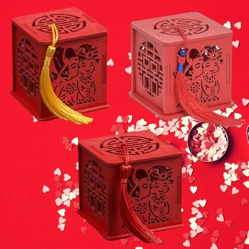 3pcs Saldainių Dėžutės Kutas Kūrybos Mediniai Tuščiaviduriai Iš Kinų Stiliaus Bonbonniere Naudai Dėžės Saldus Langelį Šalies Dalyvavimas Vestuvių
