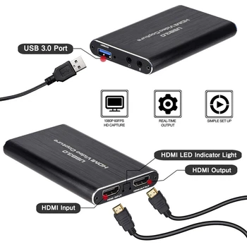 4K HDMI Žaidimas Užfiksuoti Kortelės USB3.0 1080P Fotografavimo Kortelė Prietaiso Streaming Live Transliacijos Vaizdo Įrašymo