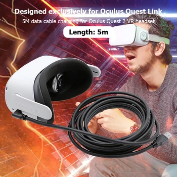 5m USB Įkrovimo Kabelis Duomenų Perdavimo Laidą Oculus Quest 2 USB Type C) USB 3.0 Kabelį VR Ausines Priedai