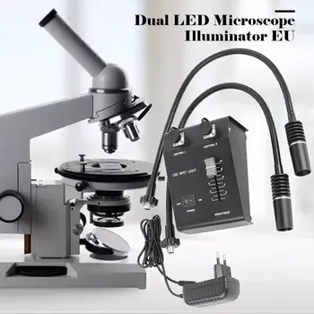 6W Dviguba LED Gooseneck Šviesos Šviestuvas Lempa Šaltinis Pramonės Stereo Mikroskopo Objektyvo Kamera didinamasis stiklas 110V-240V Adapteris