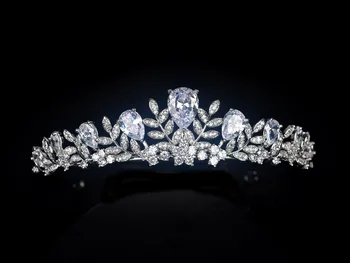 8 Naujokų Kubinis Cirkonis Vestuvių Tiara Lapų Formos Bridal Crown Moterų Princesė Karalienė Rožančiai Nuotaka Diadema H102