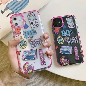 90s Harajuku Etiketės Atveju Animacinių filmų modelio telefono dėklas skirtas iPhone 11 Soft shell 7 8 x Aišku, Mielos Merginos Citatos Silikono apsaugoti