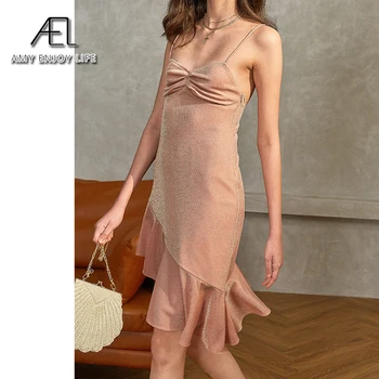 AEL Asimetrija rožinė Tvarstis Suknelė 2020 Moterų Mados Apynasrio Backless Seksuali Suknelė Pynimas Bodycon Vakarą Klubo Šalis Suknelė