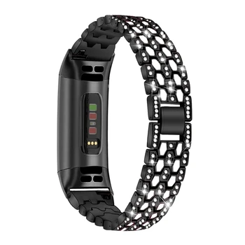Apyrankės už Fitbit Charge3 Penki Karoliukai Tris Eiles su kalnų krištolas Juostų Fitbit Mokestis 4 Watchband