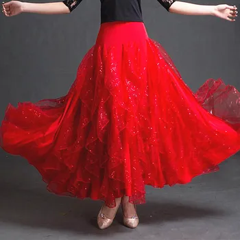 Balus sijonas moterims, pramoginių šokių sijonai ispanų šokio kostiumai standartas sijonas ispanų flamenko kostiumų valsas šokių drabužiai