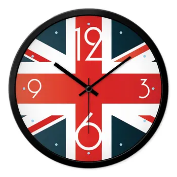 Britų vėliavos kūrybos tylus stiklo sieninis laikrodis