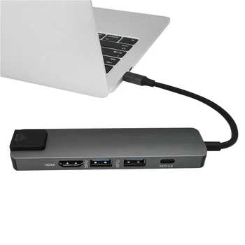 C tipo 3,0 Didelės Spartos USB Hub Daugiafunkcinis 5 In 1 Gigabit Ethernet Maitinimo Pristatymo Uostų Duomenų Perdavimo Aliuminio Lydinio