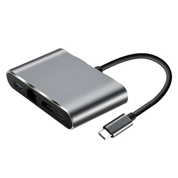 Cabletime 4-in-1 USB C HD USB 3.0 Hub Adapteris Lan RJ45 Tinklo, C Tipo prie Eterneto Adapteris su HD 4K Uosto