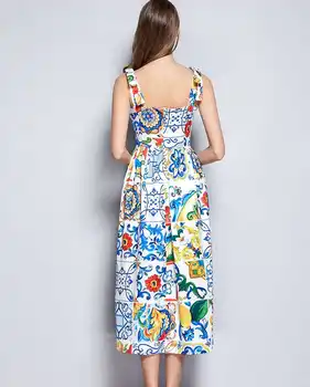 Derliaus Spausdinimo Elegantiškas Vasaros Suknelė Moterims 2019 Aukšto Juosmens Spageti Dirželis Paplūdimio Suknelės Liemuo Sūpynės Bohemijos Vestidos