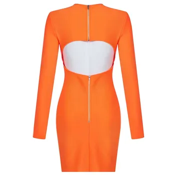 Didmeninė 2020 m. moters Oranžinė suknelė ilgomis Rankovėmis Backless Mados atsitiktinis celebrity boutique kokteilis tvarstis suknelė