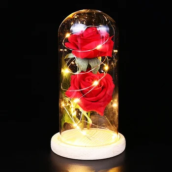 Dropshipping Grožio Ir Žvėrys Rožių Gėlių Stiklo Kupolas Su LED Šviesos Dovanas Draugėms Kalėdų, Valentino Dienos Dovanos