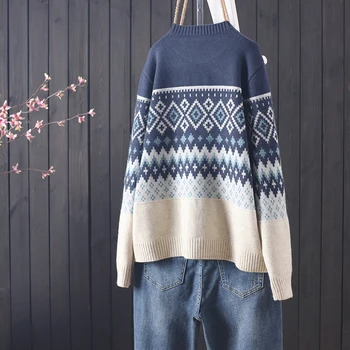 Dėl naujų rudens ir žiemos naujų produktų su nacionalinės žakardo stiliaus apvalios kaklo Megztinis ilgomis rankovėmis džemperis moterims