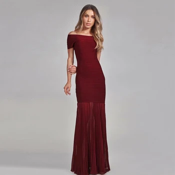 Elegantiškas Vyno Raudona Maxi Tvarstis Suknelė Aukštos Kokybės Moterų Mados Velniop Kaklo Trumpomis Rankovėmis Įžymybė Vakare Šalis Suknelė Vestidos
