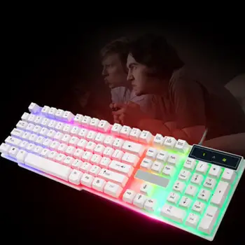Ergonomiška klaviatūra Spalvinga Vaivorykštė LED Apšviestas Backlight, USB Laidinio Desktop Žaidimų Klaviatūra Žaidėjų