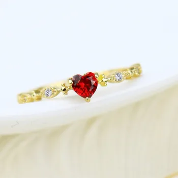 Europos Ir Amerikos Ponios Mados Deimantų, Aukso Širdies formos Rubino Žiedas Elegantiškas Paprasta Papuošalai Išskirtinį Romantiška Dovana