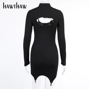 Hawthaw Moteris Rudens-Žiemos Black, Gothic Bodycon Ilgomis Rankovėmis Slim Paketo Klubo Mini Trumpą Suknelę 2021 Moterų Drabužių Streetwear