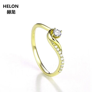 HELON Kubinių Zirconia (CZ Kietas 10K Geltonos Aukso Nutiesti Prongs Nustatymas Vestuvinį Žiedą Sužadėtuvių Žiedai Moterims