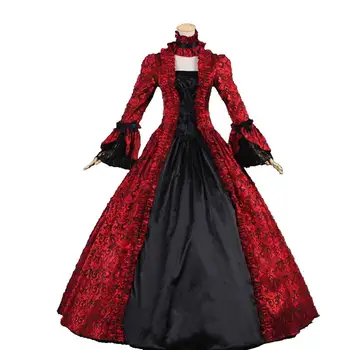 Individualų 2018 Retro Gotikos Viktorijos Šalies Ilgos Suknelės, Kostiumai Raudona Gėlių Raštas Steampunk Maskuotis Kamuolys Chalatai Moterims