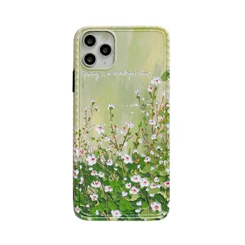 INS Meno Pavasario Aliejaus Tapybai Mielas Gėlių Telefono dėklas Skirtas iPhone 11 Pro Max XR X Xs Max 7 7 Pulse 8 Pulse Atvejais Minkštas Silikoninis Dangtelis