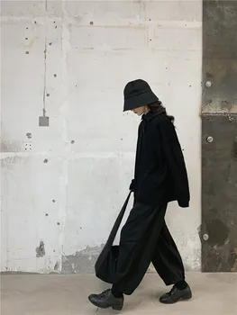 Japonija Stiliaus Moterų Haremas Kelnės Kulkšnies Ilgis Prarasti Tvirtą Gotikos Streetwear Tamsiai Tiesios Kelnės Moteriškos Kelnės ropa tamsiai mujer