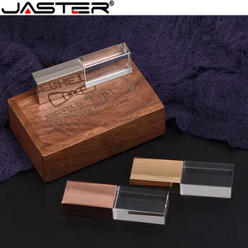 JASTER Mados naujų Crystal Usb su medinėje dėžutėje realias galimybes kūrybos USB 2.0 4GB 8GB 16GB 32GB 64GB Išorės Saugojimo USB flash