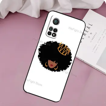 Juoda Mergytė Afro Art Atveju POCO X3 F1 F2 Pro Coque Už Xiaomi Mi 10T Pro 9T 9 A3 Mi 10 Pastaba Lite Dangtis