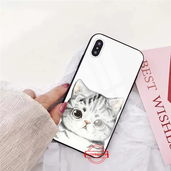 Katė Mielas Pelės Kiaulių, Kačių, Stiklo Telefono dėklas skirtas Apple iPhone 11 Pro X XS Max 6 6S 7 8 Plius 5 5S SE