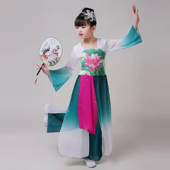 Kinijos Šokio kostiumai mergaitėms etape dėvėti kinijos hanfu suknelė etape kostiumas vaikams senovės kinų kostiumas klasikinio šokio Lotus