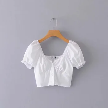 Kpop korėjos Įžymybė 2021 m. vasarą naujas Elegantiškas sluoksniuotos Rankovėmis Aikštėje apykaklės Šifono Palaidinė Moteriška korėjos saldus Marškinėliai Moterims Topai