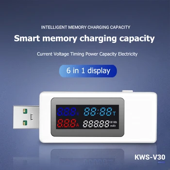 KWS-V30 6 1 USB Testeris, Skaitmeninis Įtampos Laikas Talpos Matuokliu Detektorius Wattmeter Įtampos Testeris Gydytojas Detektorius