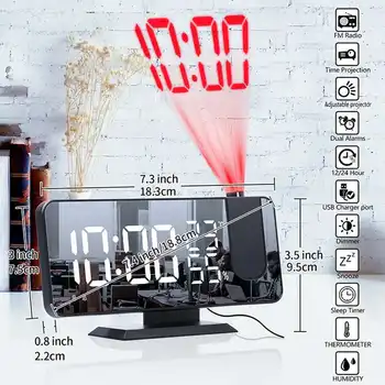 LED Skaitmeninis Laikrodis-Žadintuvas Žiūrėti Lentelėje Elektroninių Darbalaukio Laikrodžius, USB Pabusti FM Radijas Laiko Projektorius Atidėjimo Funkcija, 3 Spalvos