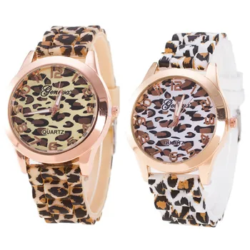 Mados Unisex Ženevos Leopard Silikono Gelis, Želė Kvarcinis Analoginis Laikrodis Atsitiktinis Odos Ponios Suknelė Žiūrėti Moterų Laikrodis #4M14#F