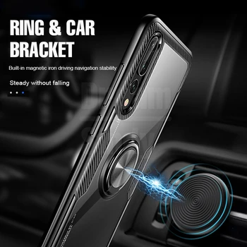 Magnetinis Žiedas Turėtojas Atveju Huawei Honor 7X 10 Lite Žaisti 8X MAX V20 P Smart 2019 Skaidrus, atsparus smūgiams Telefono Coque Padengti