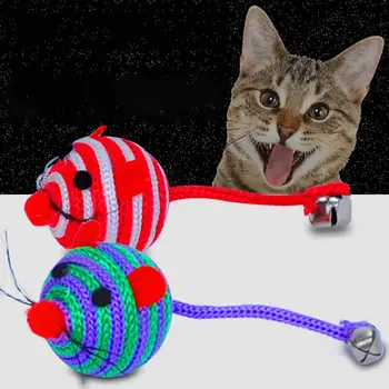 Mielas Juostele Nailono Virvė, Kamuolys Apvalus Pelės Ilgą Uodegą Bell Naminių Kačių Bite Žaisti Žaislas