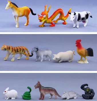 Modeliavimo pvc ūkio gyvūnų žaislai, plastikiniai papuošalai Zodiako modelis žaislo modelis dovana 12pcs/set