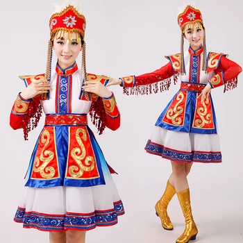 Mongolų šokio kostiumai moterų raudonos lazdelės šokio kostiumai mongolų dubenį drabužių trumpą dalį,