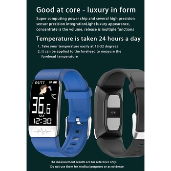 MOOL T1S Smart Apyrankę Kūno Temperatūra Fitness Tracker su Širdies ritmo Monitorius Miego Kraujo Preasure Sporto Žiūrėti Juoda