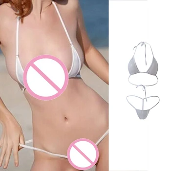 NAUJA Seksuali Moteris Micro Thong Apatiniai G-String Liemenėlė Sleepwear Mini Brazilijos Bikini Nustatyti maudymosi Kostiumėliai
