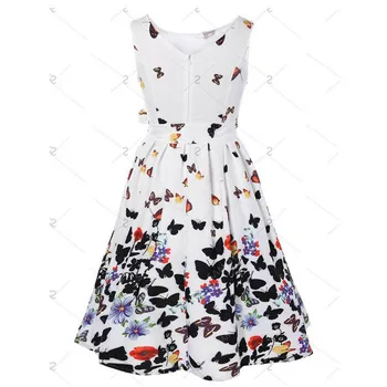 Naujas Moterų Mados Drugelis Gėlių Derliaus Klostyti Sūpynės Elegantiškas Suknelės Vasaros Rankovių Užtrauktukas Varčias Suknelė Retro Suknelės, Šaliai