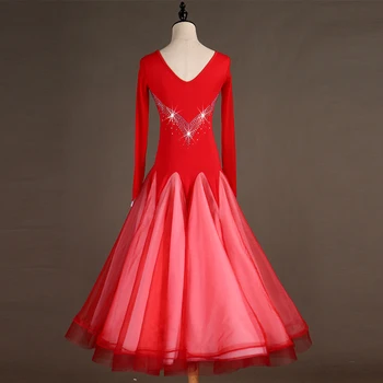 Naujas Standartinių Šokių Suknelė Raudonos Ir Violetinės spalvos, Siuvinėta ilgomis Rankovėmis Valsas Šokis Merginų/Moterų/Moterų Konkurencijos Suknelė DQL247