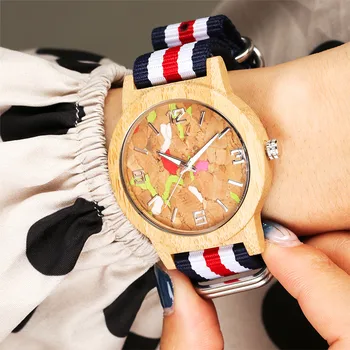 Nereguliarus Spalvinga Modelio Dizainas, Medienos Kvarco Žiūrėti Atsitiktinis Nailono Watchband Natūralios Medinės Laikrodis Stilingas Lady Laikrodžiai Dovanos reloj
